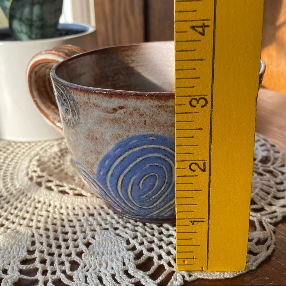Stuido Pottery Handcrafted Brown and Blue Ceramic Teacup